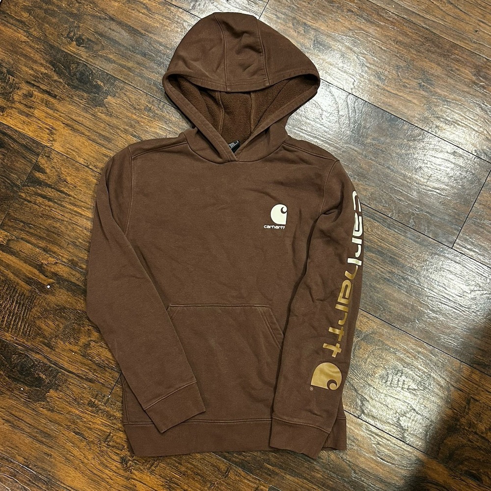 Carhartt Brown Hoodie Sweatshirt, Graphic, Boy's Size Large (14/16)